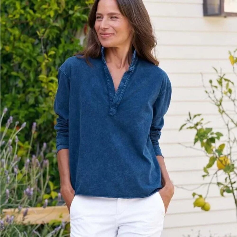 Frank & Eileen PATRICK Popover Henley Heritage Jersey Size L Mineral Navy Blue